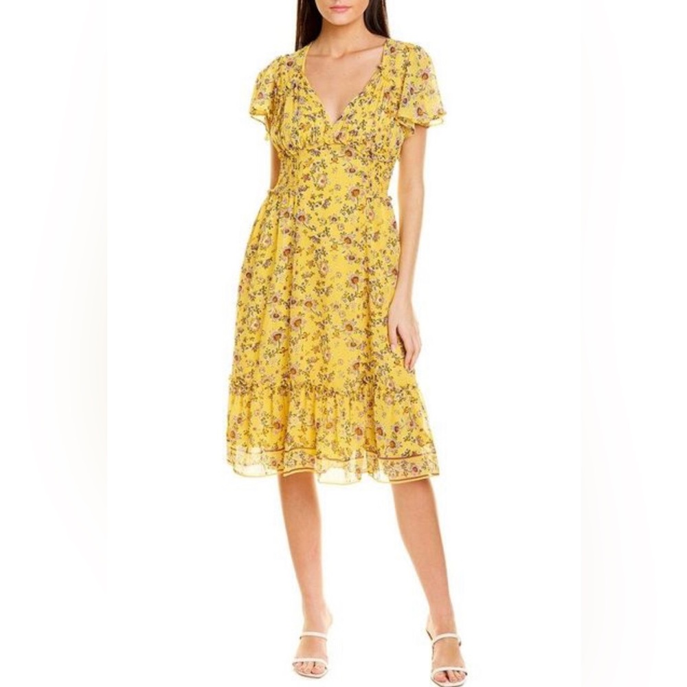 V-neck Women’s Yellow Flounce summer dress